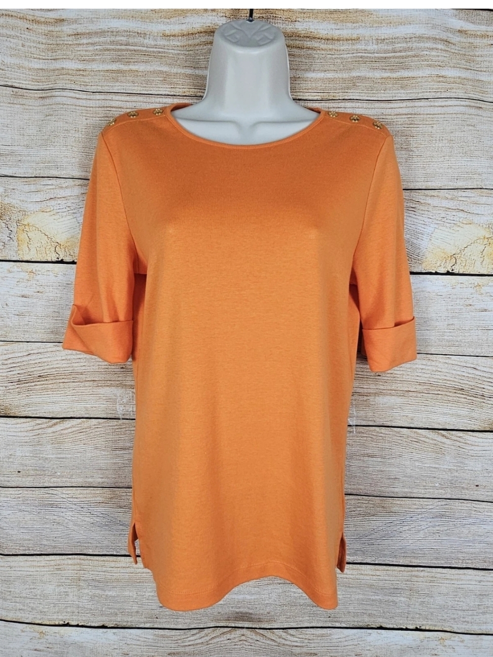 NWT Lauren Ralph Lauren Orange Short Sleeve Shirt Gold Buttons Size Medium